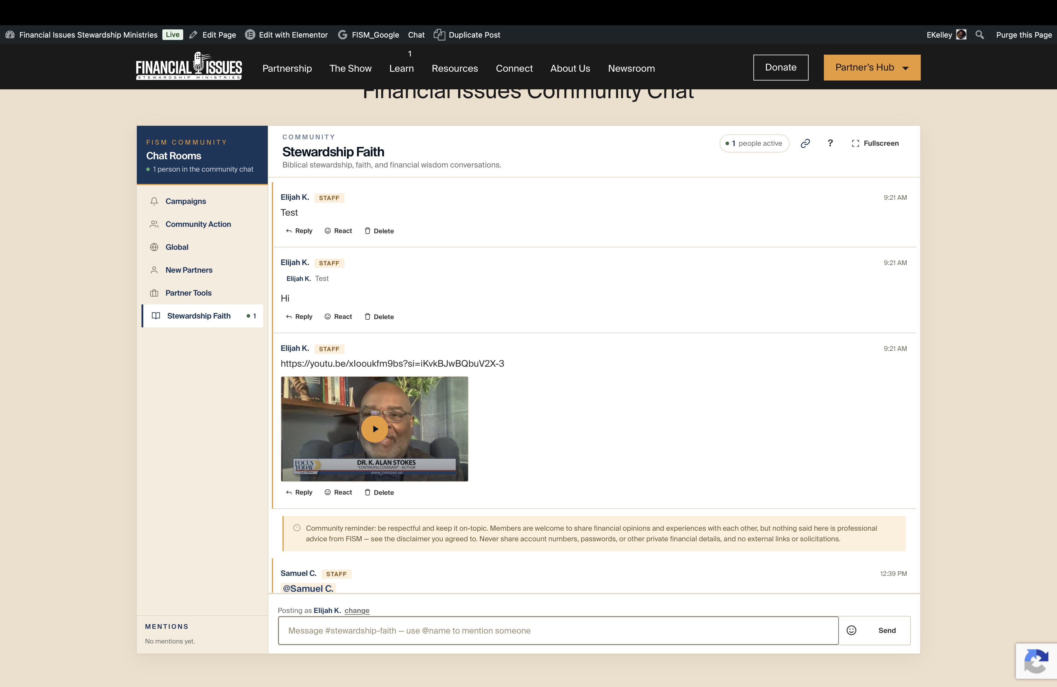 Community chat — project interface